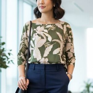 Colleen Lopez Silky Soft Green Floral Women's Blouse